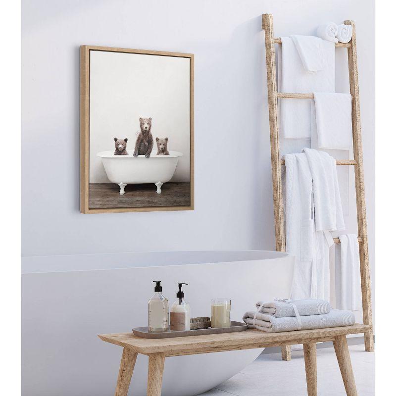 Three Little Bears in Bathtub Framed Canvas Print