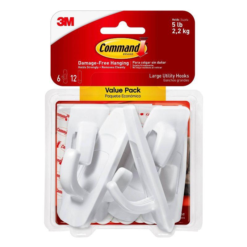 Command Large White Utility Hooks with Strips, 6-Pack