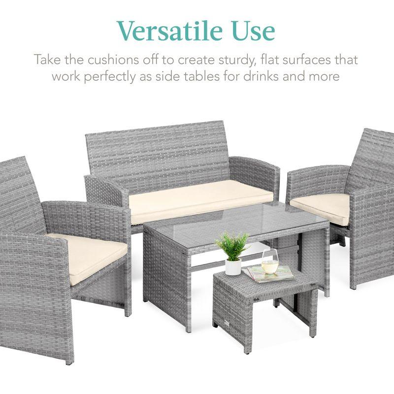 Best Choice Products Set of 2 Multipurpose Patio Wicker Ottomans w/ Removable Cushions - Gray/Cream