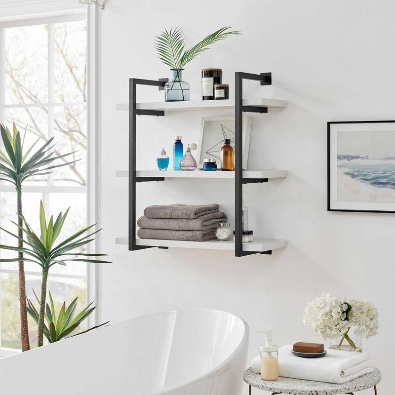 Danya B. 31.5" x 33.2" Modern 3 Tier Hanging Bracket Wall Shelve White Birch: Laminated MDF, Iron Frame, Floating Design