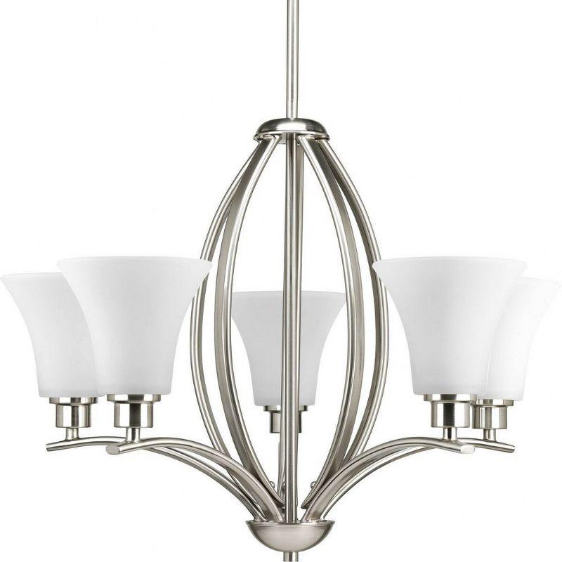 Brushed Nickel 5-Light Chandelier with Etched White Glass