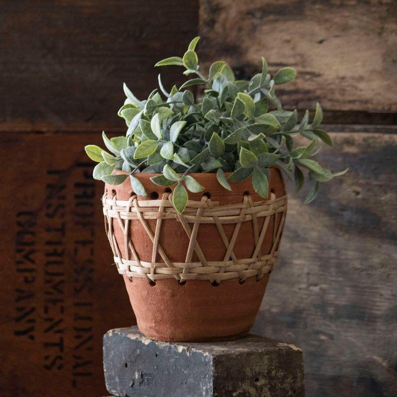 Natural Terracotta and Woven Rattan Planter, 7.25"