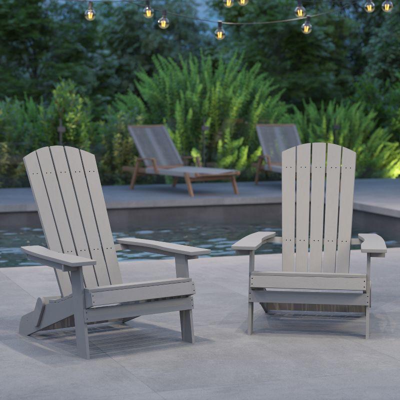 Merrick Lane Set of 2 Poly Resin Folding Adirondack Lounge Chair - All-Weather Indoor/Outdoor Patio Chair