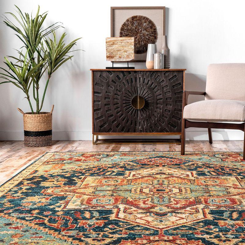 Green Medallion Synthetic Easy Care Area Rug