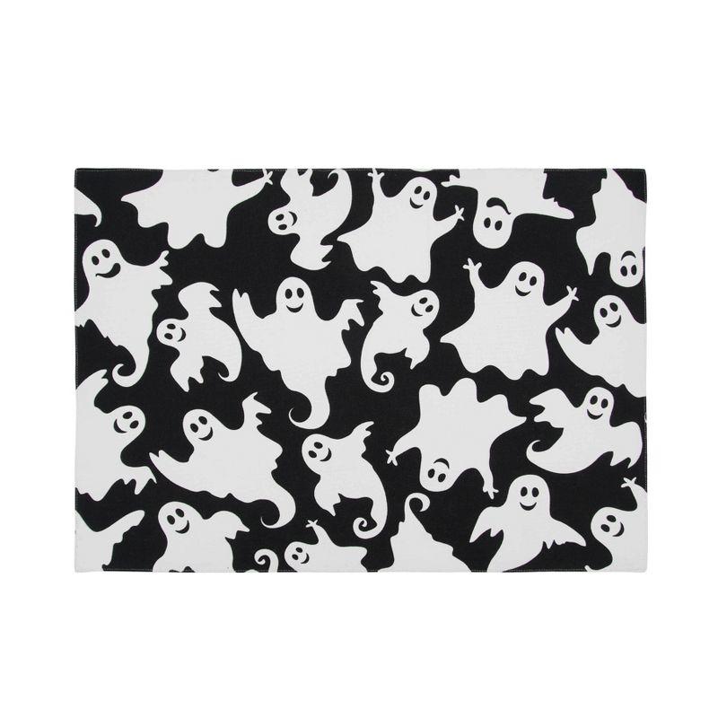 Smiling Ghost Black and White Cotton Halloween Placemats Set of 6