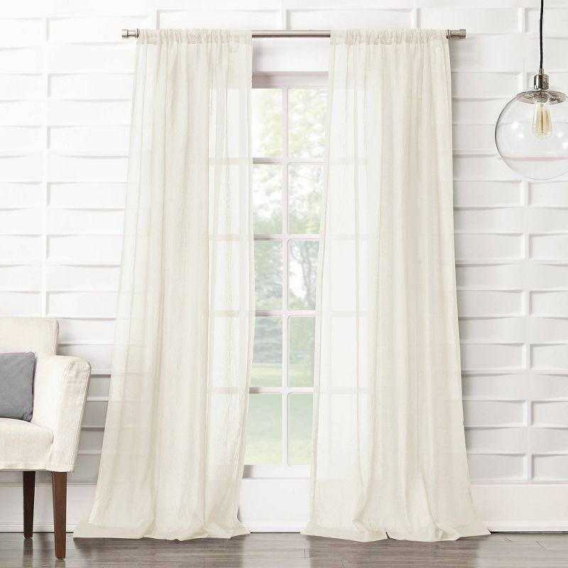 Cream Sheer Crushed Texture Rod Pocket Curtain Panel