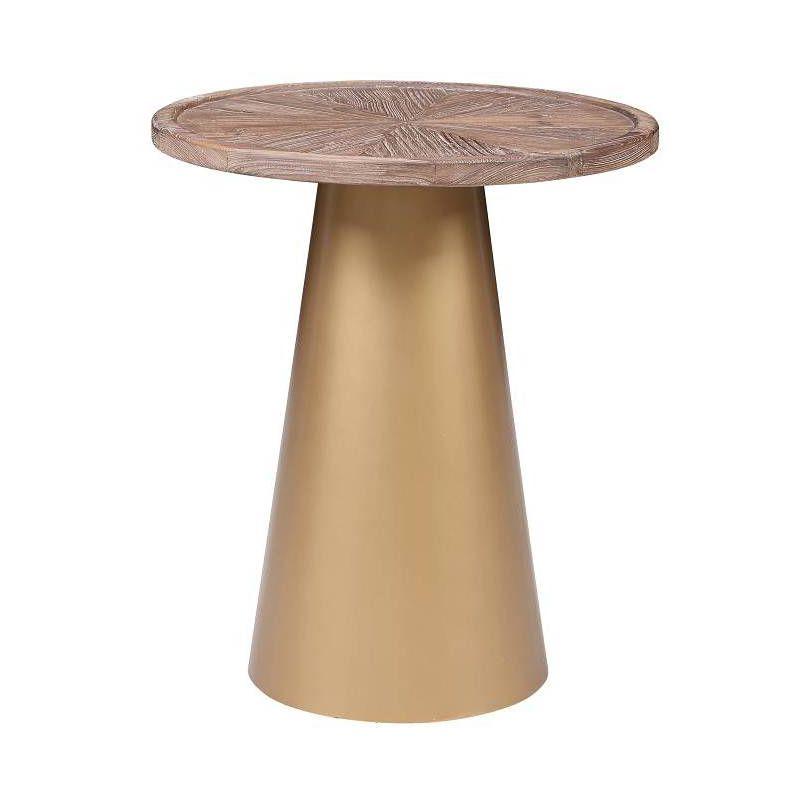 Patrick Round Coffee Brushed Wood and Metal Side Table