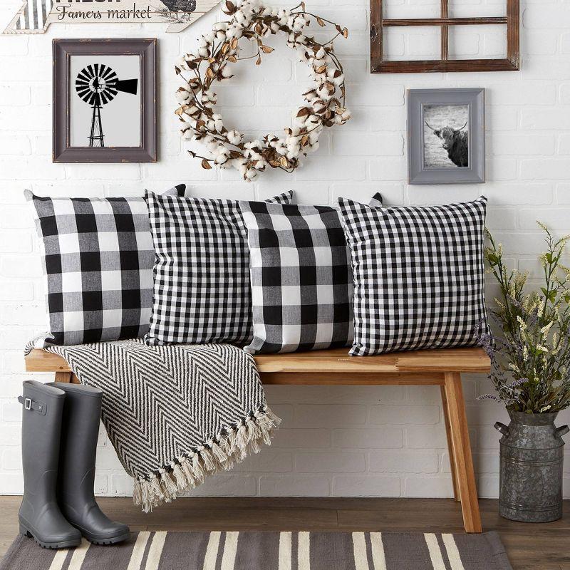 Modern Black and White Cotton Gingham Pillow Covers, Set of 4