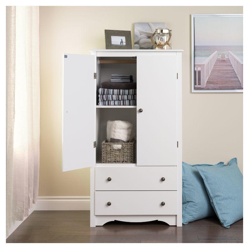 Prepac Monterey Armoire White: Transitional Style, Wood Composite, 2-Door Wardrobe for Hanging Clothes