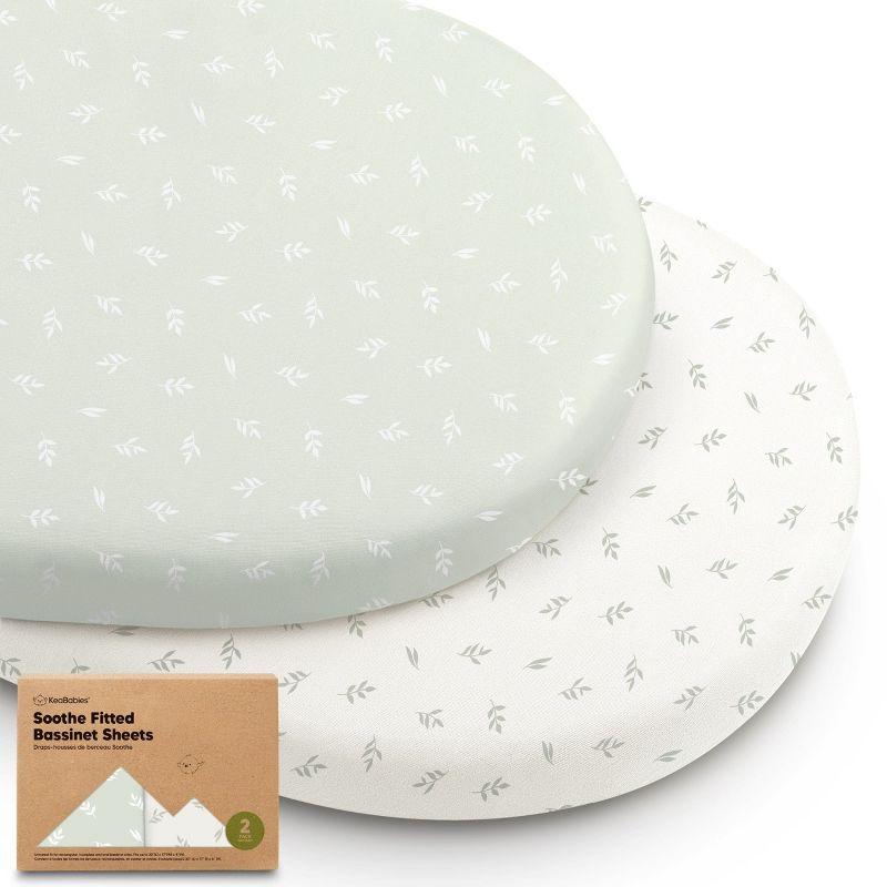 KeaBabies Organic Bassinet Sheet for Baby Girls, Boys, 2-Pack Soothe Bassinet Fitted Sheets, Bedside Bassinet Mattress Sheet (Herb)