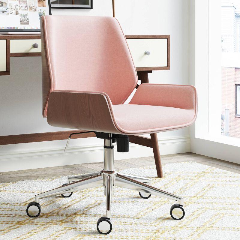 Ophelia Bentwood Task Chair French Pink - Adore Decor: Upholstered, Adjustable Height, with Casters/Wheels