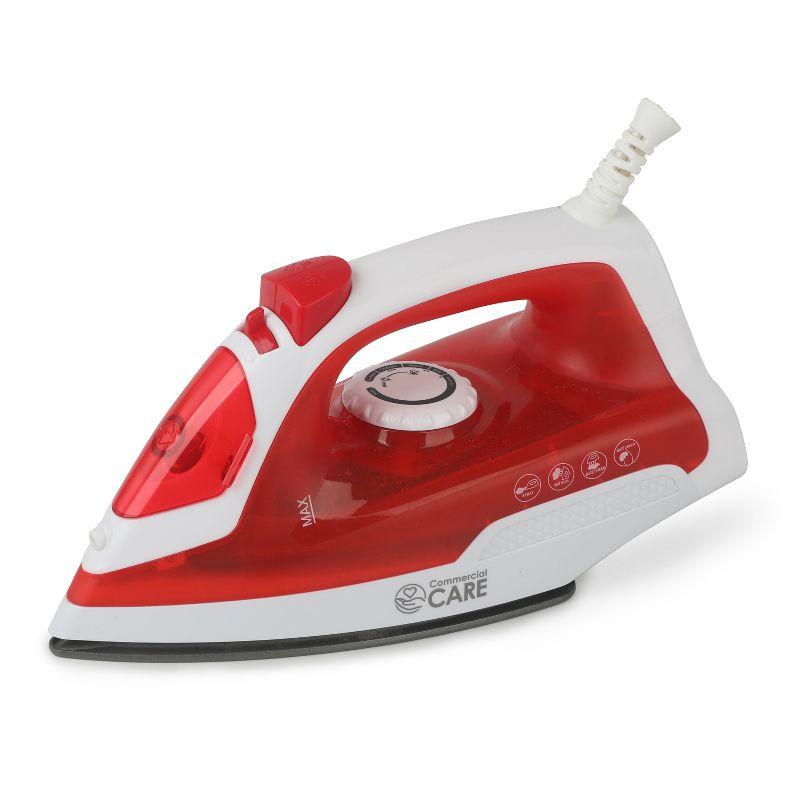 COMMERCIAL CARE Steam Iron, 1200 Watt Portable Iron, Self-Cleaning Steamer for Clothes with Nonstick Soleplate, 5.07 Oz. Tank, Red