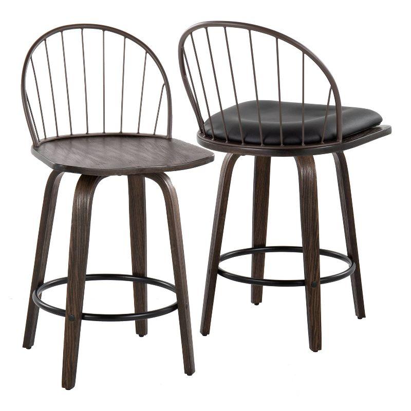 Set of 2 Riley Counter Height Barstools Walnut/Brown: Farmhouse Style, Swivel, Faux Leather - LumiSource