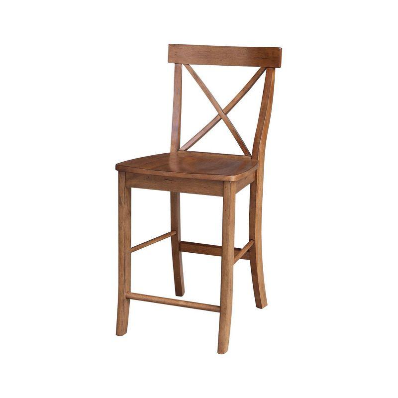 3pc 36"x36" Solid Wood Counter Height Dining Table Set with 2 X-Back Stools Distressed Oak - International Concepts: Hardwood, Rubberwood
