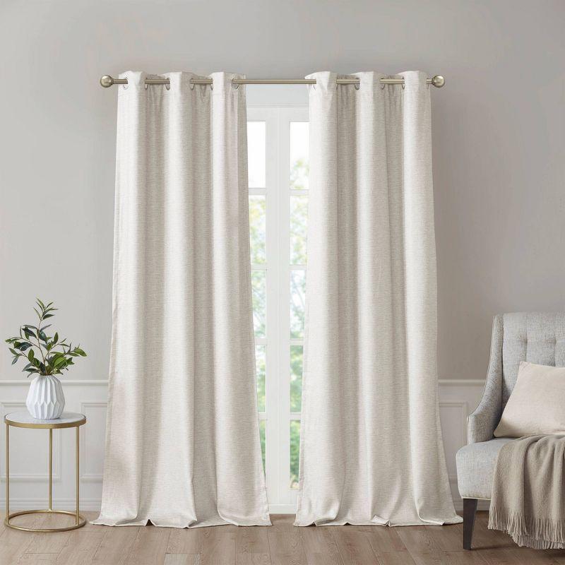 Ivory Faux Silk Blackout Grommet Window Curtains, 84"