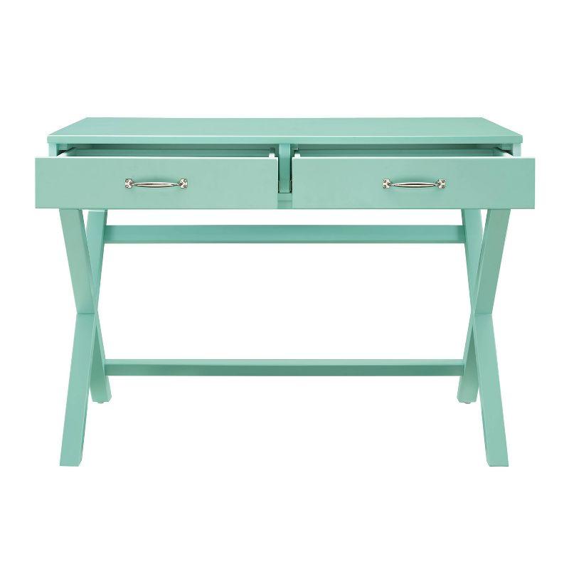 Penney Pine Turquoise Campaign-Style Desk with X-Frame Legs