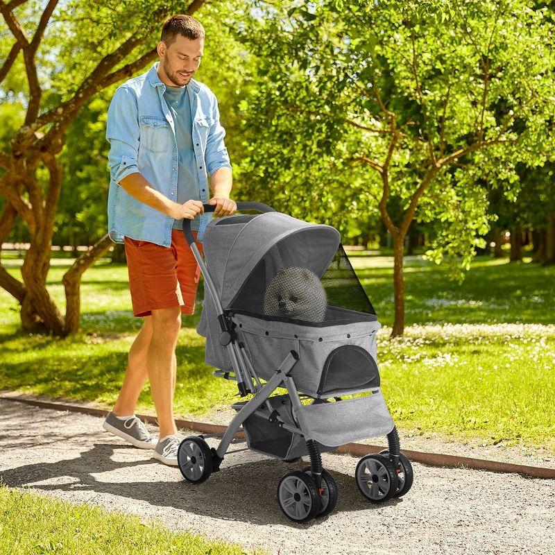 PawHut Gray Lightweight Foldable Pet Stroller with Canopy