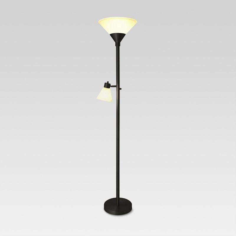Mother Daughter Torchiere Floor Lamp Black with Glass Shade - Threshold™: Metal Body, ETL Listed, Dimmable