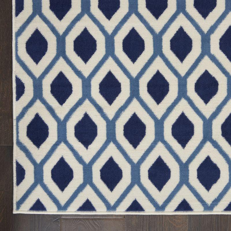 White and Navy Hexagonal Lattice 5' x 7' Synthetic Rug