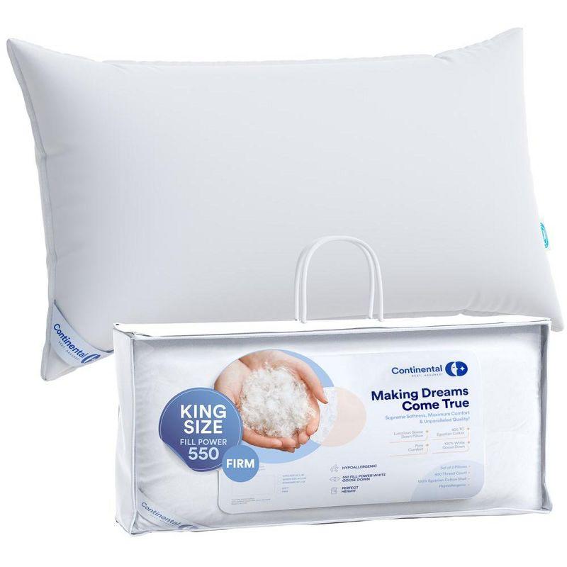 ContinentalBedding Continental Bedding Soft Luxury Down Pillows, Breathable Bed Pillows (Pack of 1)