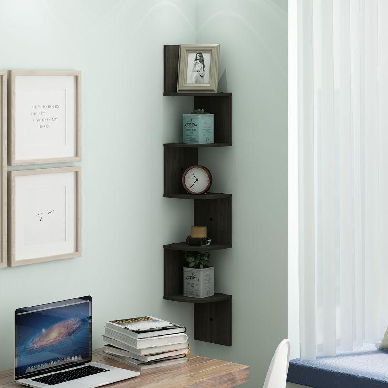 Espresso 5-Tier Floating Corner Wall Shelf