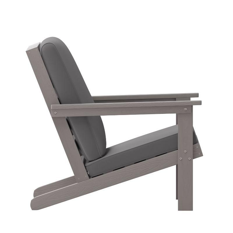 Flash Furniture Charlestown All-Weather Poly Resin Wood Adirondack Style Deep Seat Patio Club Chair with Cushions, Gray/Gray