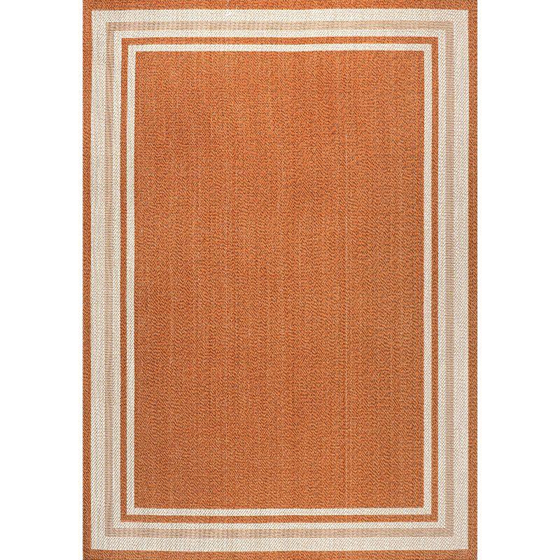 8' x 10' James Modern Border Stripe Indoor/Outdoor Area Rug, Orange/Cream - JONATHAN Y