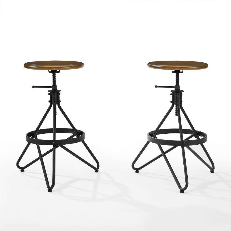 Crosley Set of 2 Kalen Adjustable Height Swivel Barstools Brown/Matte Black : Steel Frame, Industrial Farmhouse Style