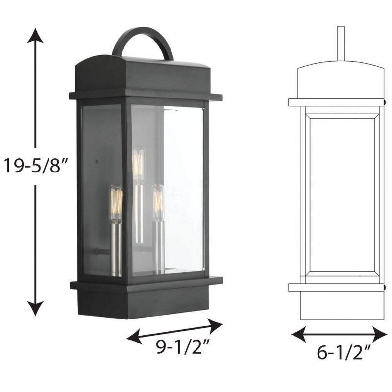 Santee Black Steel 3-Light Outdoor Wall Lantern with Beveled Glass