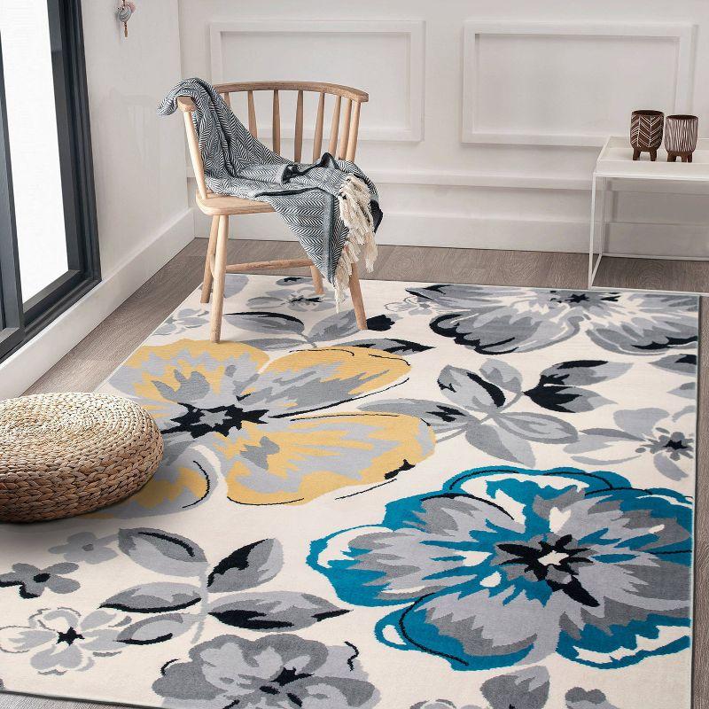 World Rug Gallery Modern Floral Design Cream 6'6" x 9' Area Rug