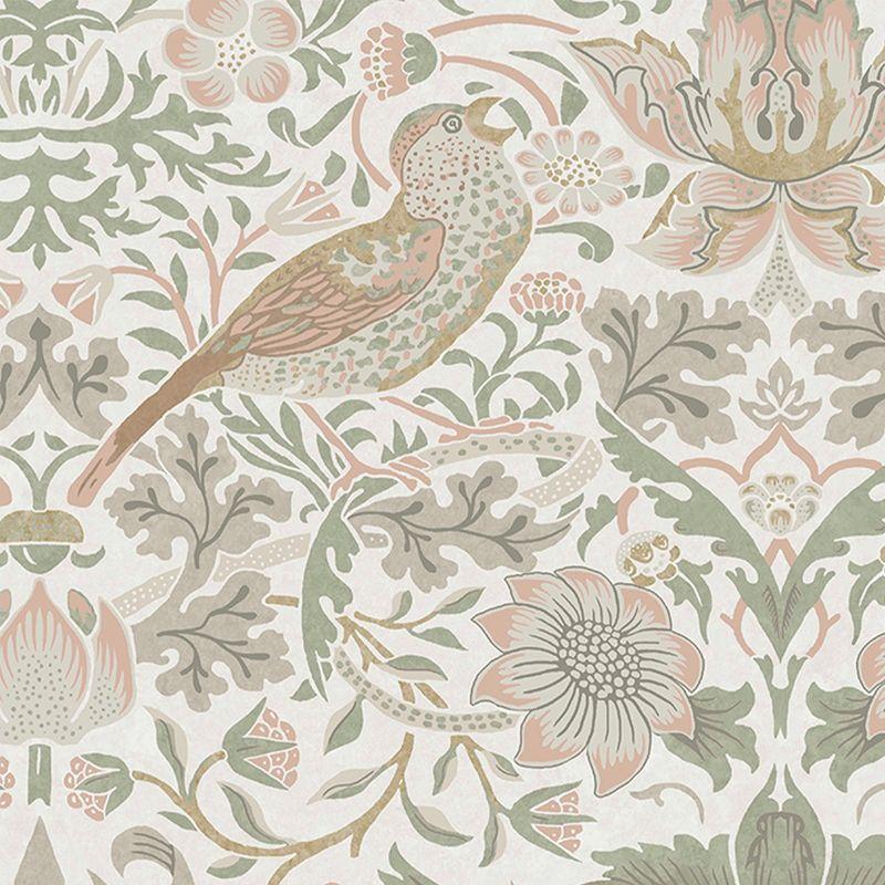 William Morris at Home Strawberry Thief Sage & Pink Wallpaper