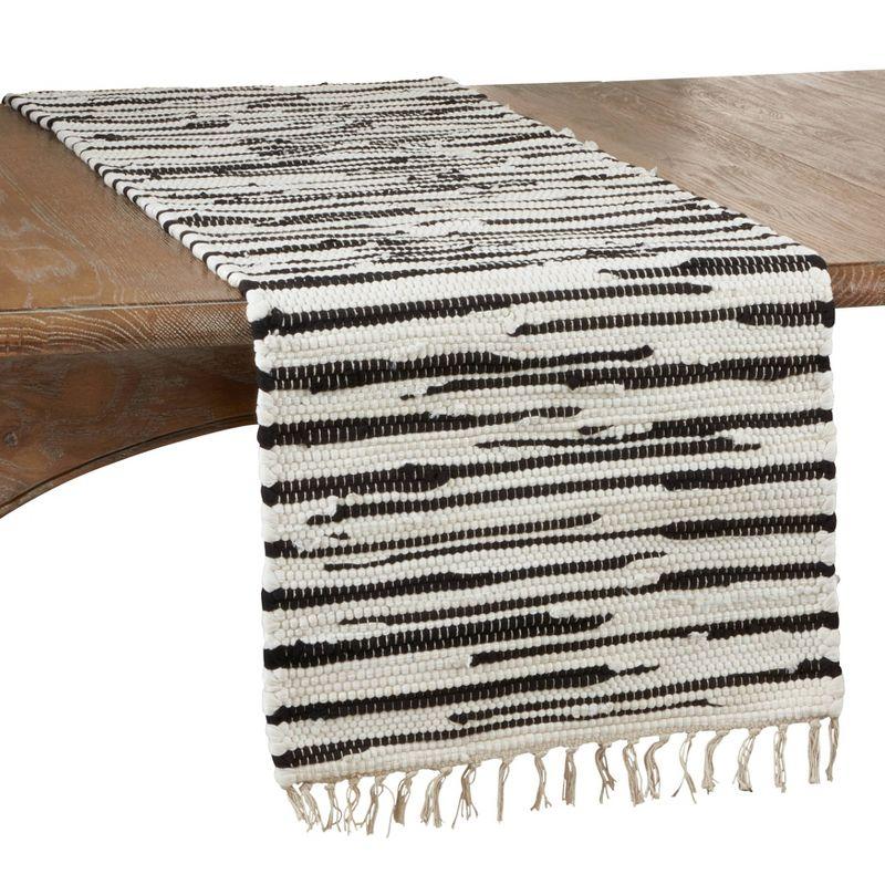 72" Black and White Cotton Zebra Chindi Table Runner with Fringe