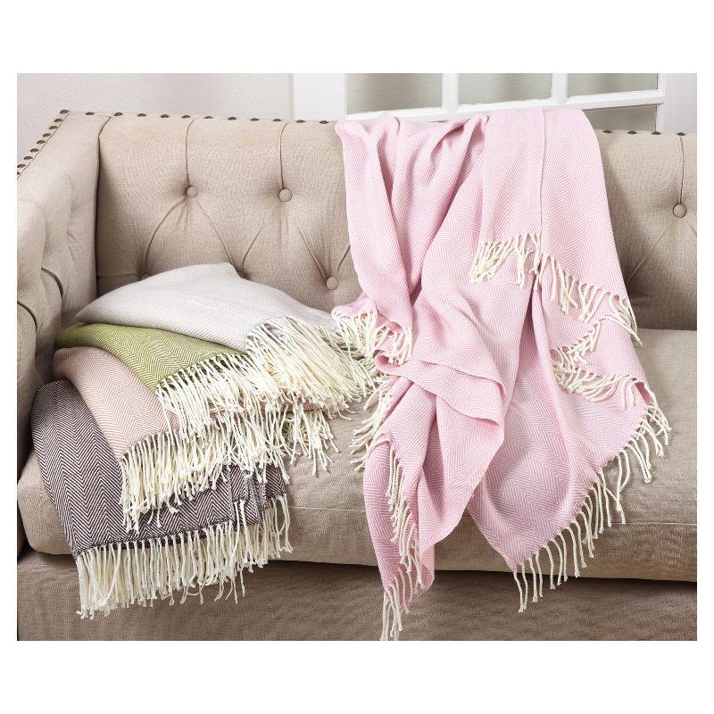 50"X60" Herringbone Tassel Fringe Throw Blanket - Saro Lifestyle