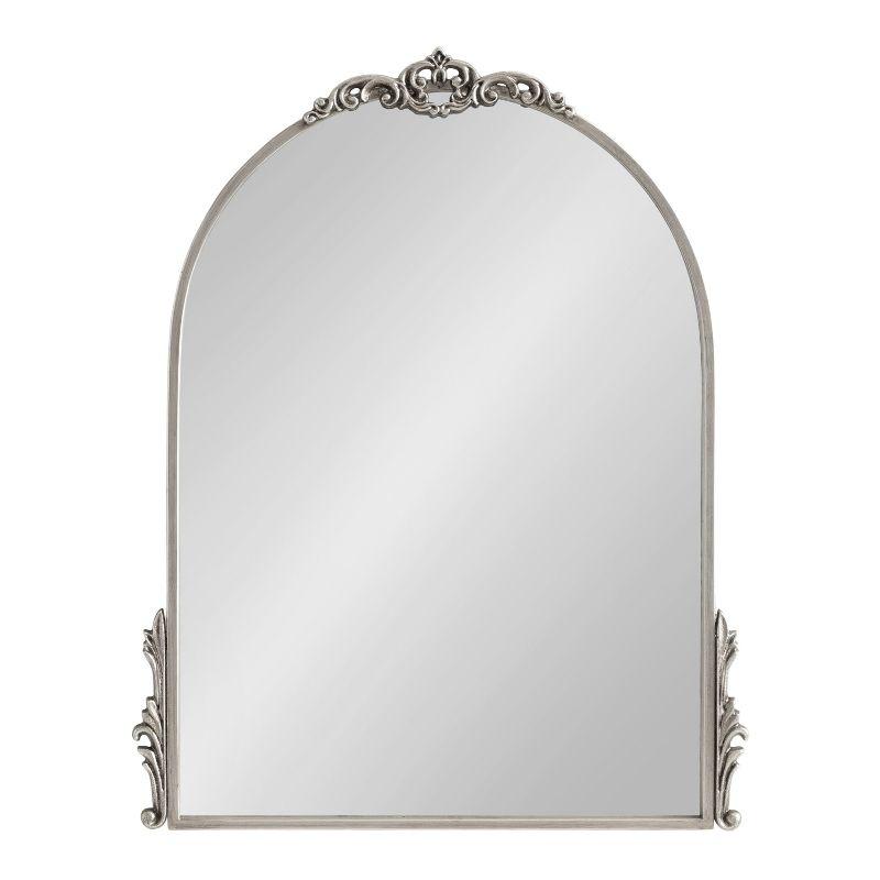 Kate & Laurel All Things Decor 21"x26" Myrcelle Decorative Framed Wall Mirror: Antique Silver, Arched, Ornate Garland Design