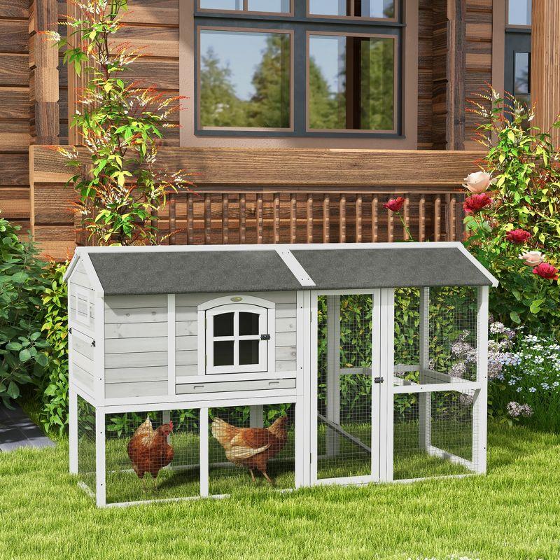 Light Gray Wooden Chicken Coop with Run and Nesting Box