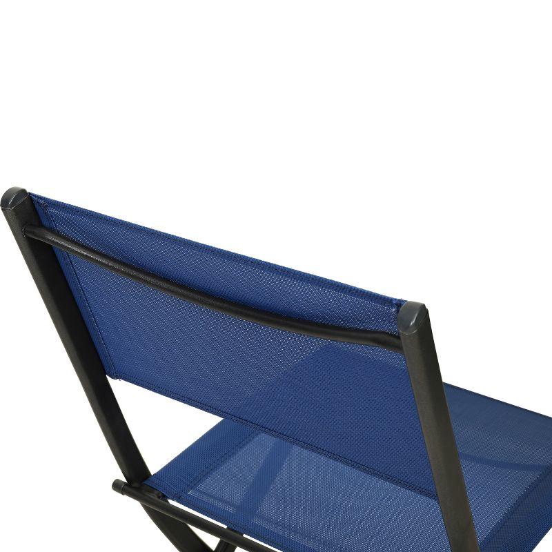 Emma and Oliver Set of 2 Folding Chairs for Indoor/Outdoor Use with Navy Flex Comfort Material and Black Steel Frames