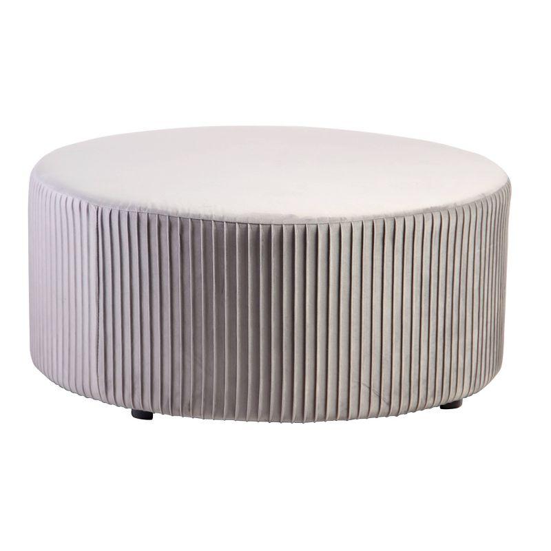 Chic Pleated Gray Velvet Round Ottoman - 36"x16"