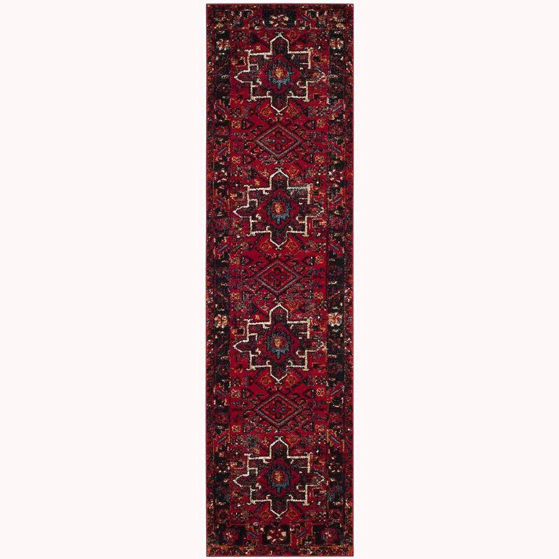 Antique Patina Medallion Runner Rug in Red, Hand-Knotted Easy Care 2'2" x 10'