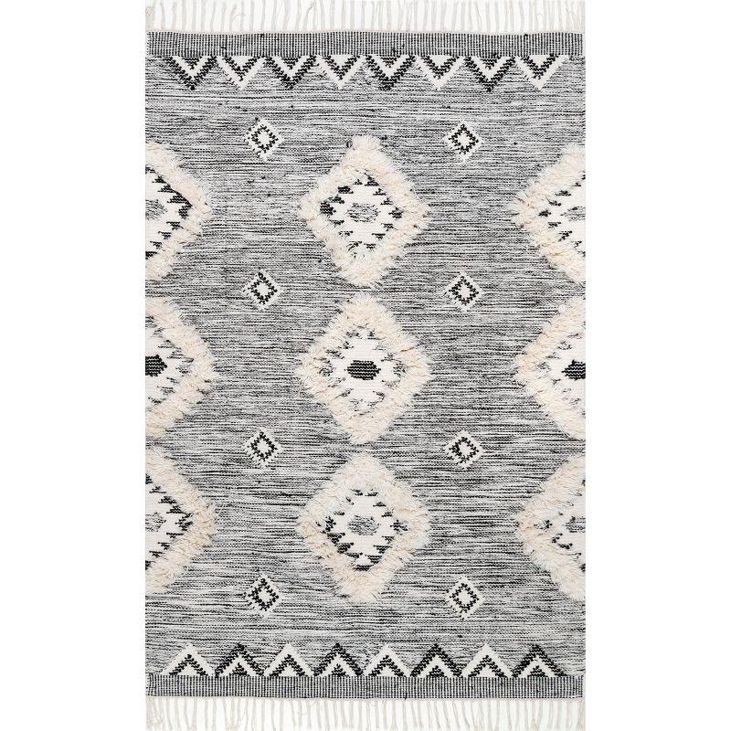Nuloom Savannah Diamond 12x18 Wool Indoor Area Rug for Living Room Bedroom Dining Room Kitchen, Black/Ivory