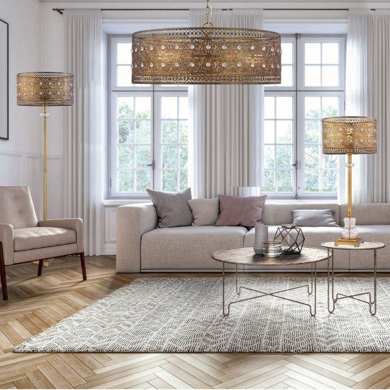 23.5" 3-Light Bryar Chandelier Brass/Crystal - River of Goods: UL Listed, Adjustable Height, Metal & Crystal Drum
