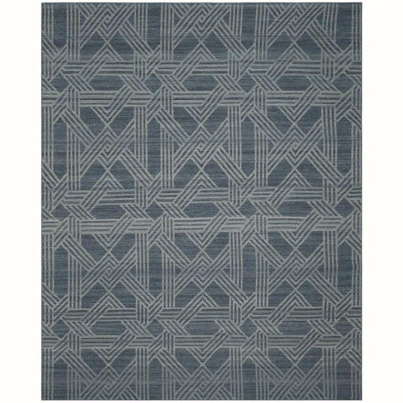 Blue and Light Blue Hand Woven Wool Area Rug