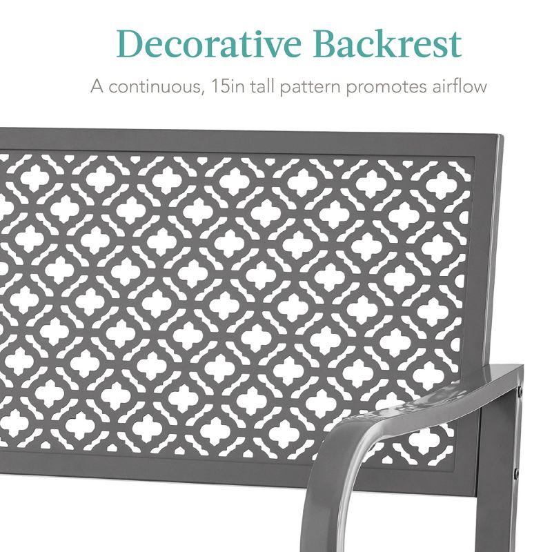 Red Barrel Studio® 2-Person Outdoor Metal Bench with Geometric Backrest, 790lb Capacity, for Garden, Patio, and Entryway