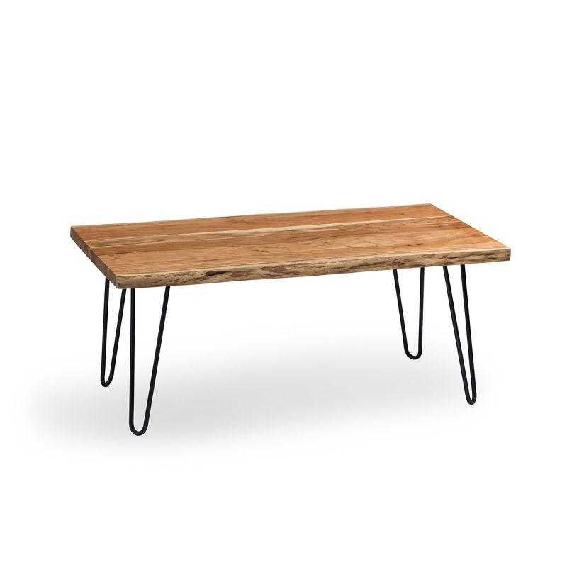 Alaterre Furniture 48" Hairpin Natural Brown Live Edge Large Coffee Table: Acacia Wood, Nylon Floor Protectors
