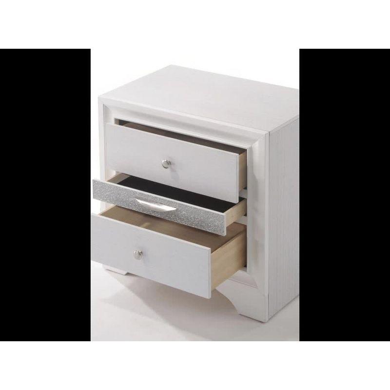 Elegant Naima 3-Drawer White Nightstand with Light Gray Trim