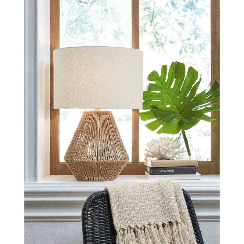 Beige and White Rope Tripod Table Lamp with Drum Shade