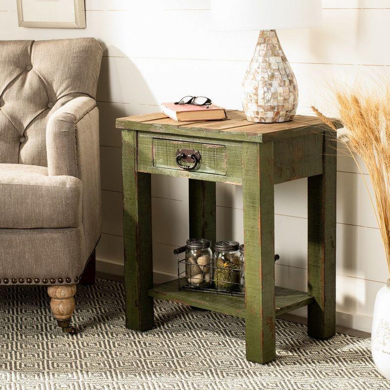 Antique Green Fir Wood Accent Table with Storage