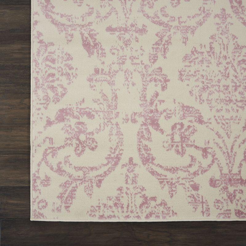 Jubilant JUB09 Area Rug Farmhouse Vintage Damask By Nourison Ivory/Pink 7' x 10'