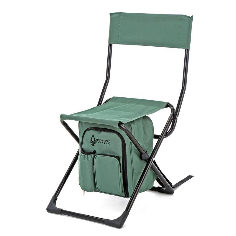 Arrowhead Outdoor Multi-Function 3-in-1 Compact Camp Chair: Backpack, Stool & Insulated Cooler, w/Bottle Holder & Storage Bag, Hiking (Forest Green)