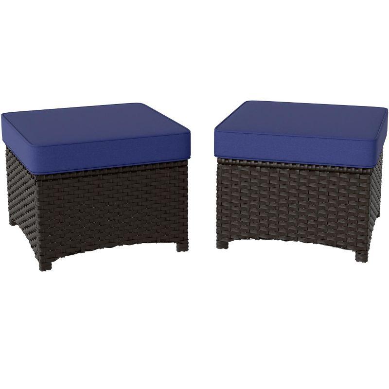 EAGLE PEAK Outdoor Patio Wicker Ottomans with Olefin Cushions