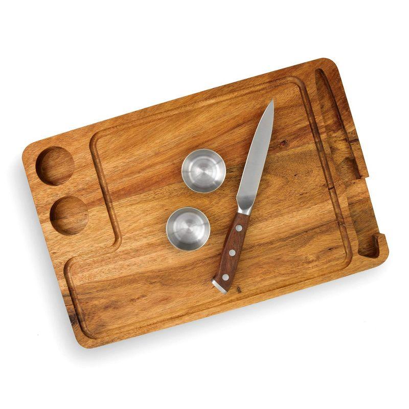 Yukon Glory Steak Board for Serving Steak, Meat, and Poultry in Style, Premium Acacia Wood, Includes Sauce Cups and Steak Knife, 3 Pack.